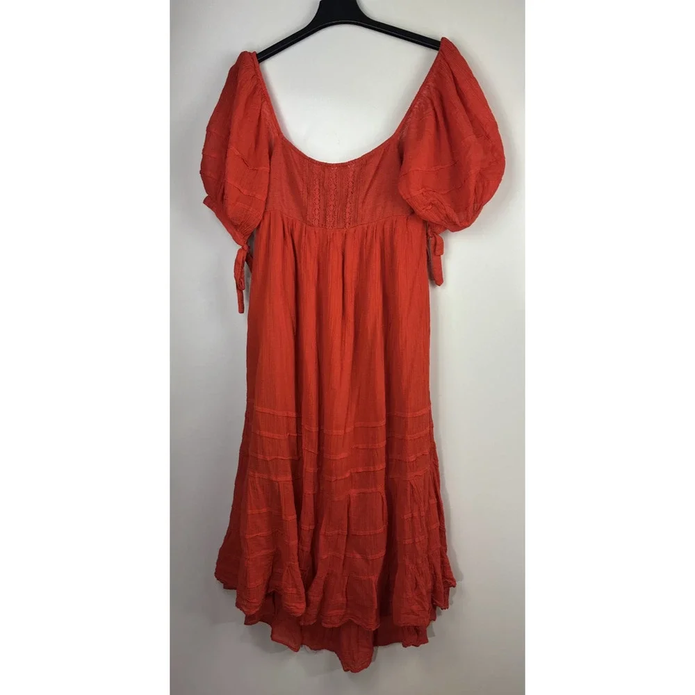 Free People Let's Be Friends Midi Dress Rome Red Boho Western Peasant Beach M - Picture 2 of 16